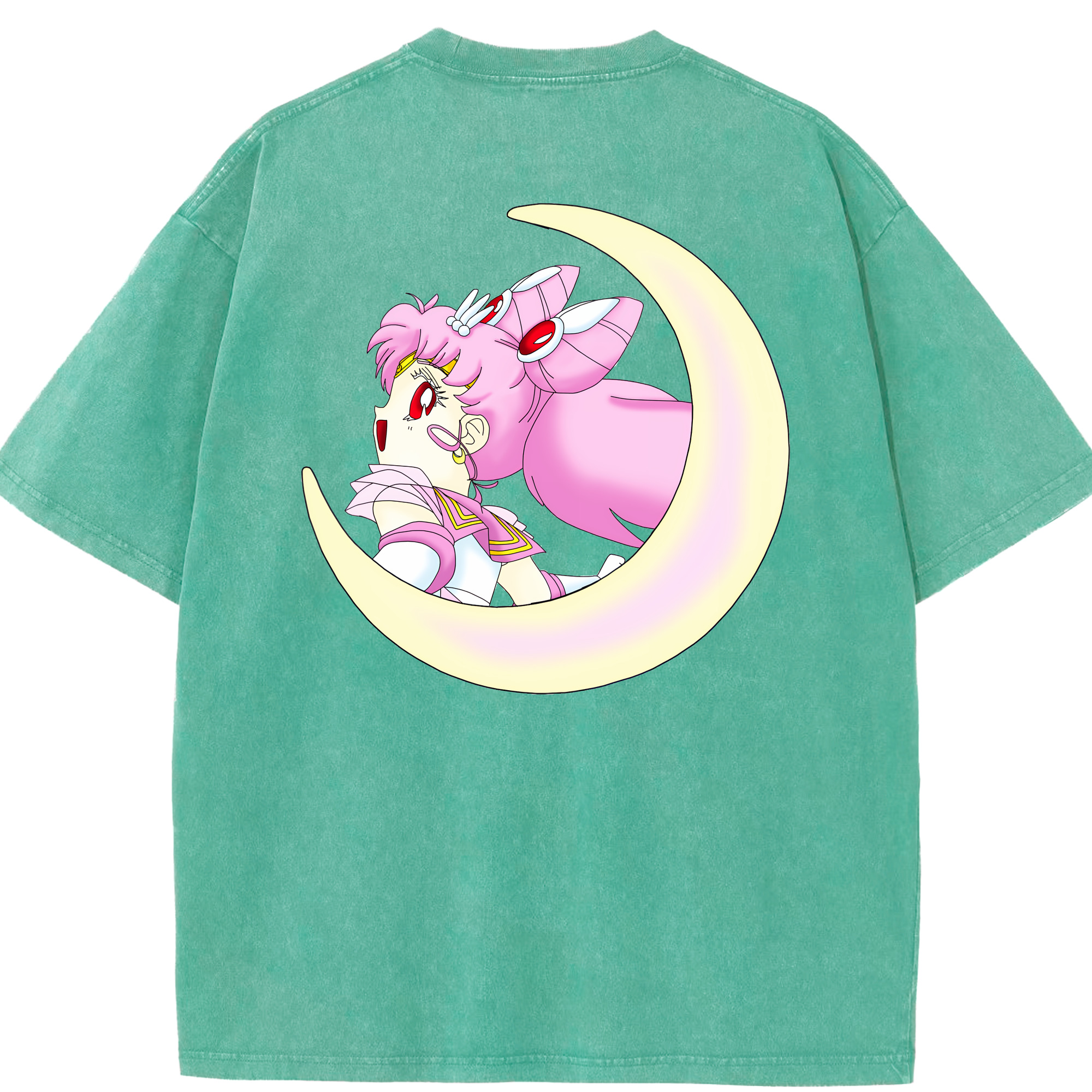 （画像用） 美少女戦士セーラームーン ちびうさ Sailor Moon Chibiusa Tsukino Usagi Small Lady Serenity 綿100% ヴィンテージ風 半袖Tシャツ（背面プリント）